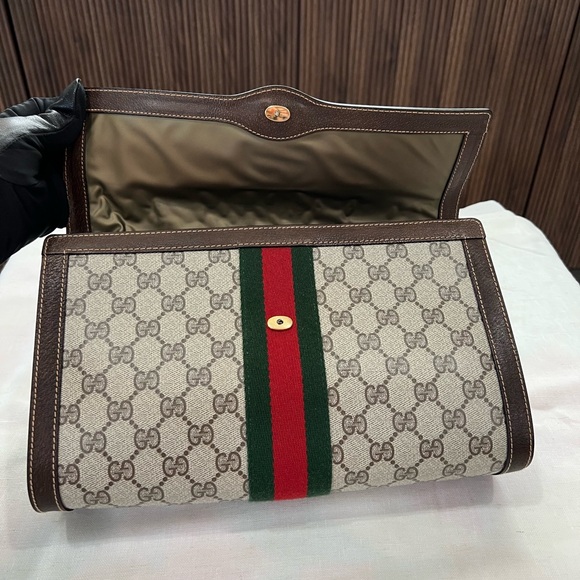 Gucci Cream and Brown Clutch with Monogram Print - Picture 8 of 10